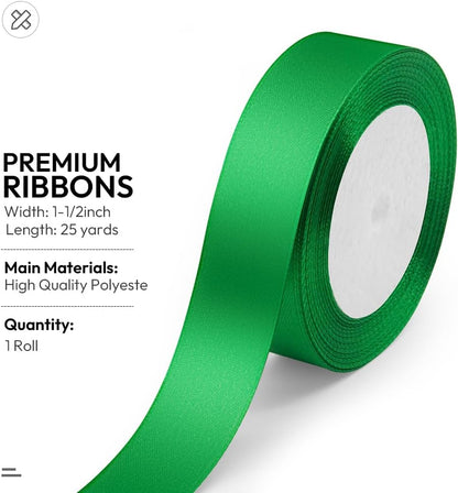KMER LIFE Green Ribbon 1 Inches x 25 Yards Satin Ribbons Perfect for Halloween, Wreath, Corset, Floral, Floral Arrangement, Christmas, Wedding Party Decoration, Bow Making & Other Projects - Crafty Corner