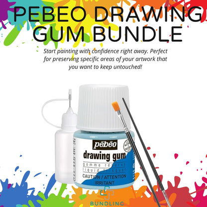 Pebeo Drawing Gum Masking Fluid 45ml – Quick-Dry, Easy-Peel for Watercolor & Painting – Includes Bundling Bliss Applicator Tip & Brushes (3-Piece Set)