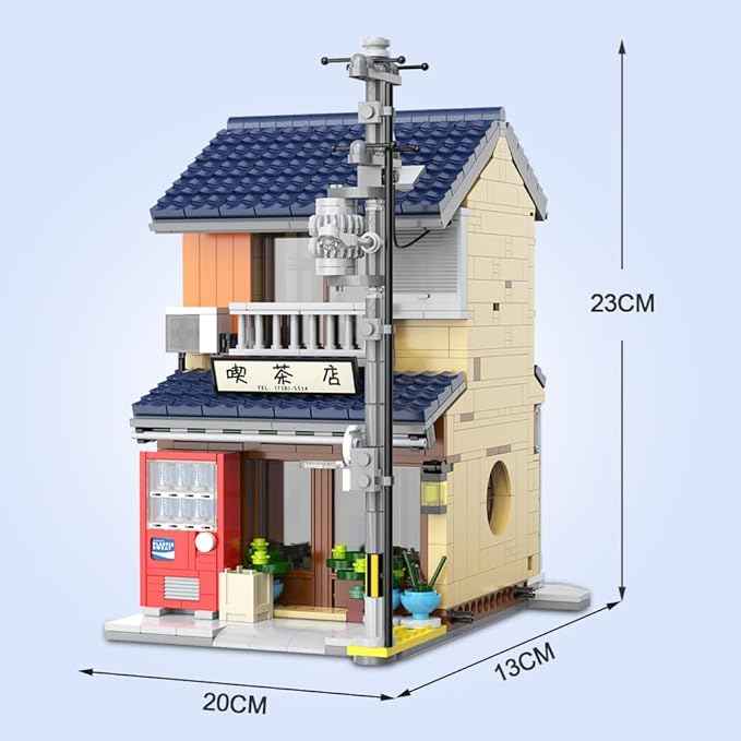 CaDA Japanese Style Tea House Building Block, Master C66010W Japan Street Shop Brick Set with Lights, 1200PCS Modular House Idea Gift for Boys Adults