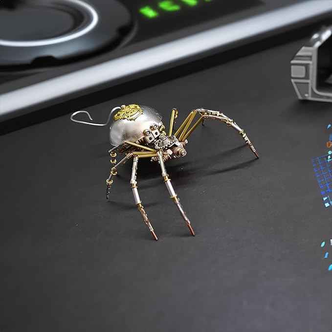 Steampunk Metal Insect Bug Mechanical Sculpture Insect 3D Metal Puzzle Spider Model Handmade for Man Entomology Learning,Gifts for Birthday(Long-Tailed Spider)