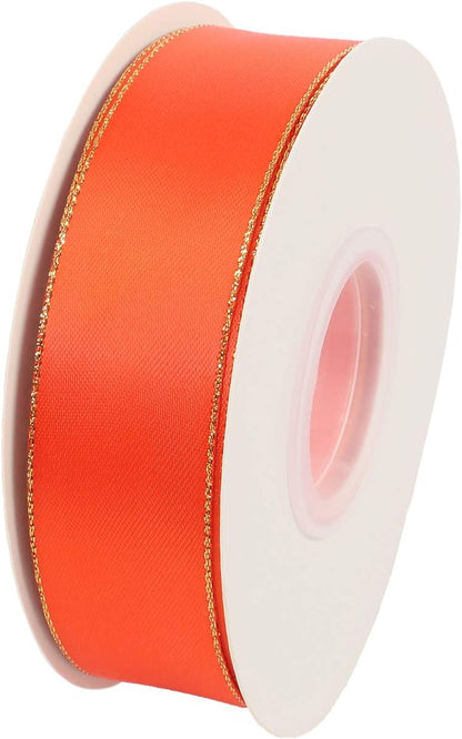ITIsparkle 1" Inch Double Faced Satin Ribbon 25 Yards with Gold Edges, 1" X 25Yd - Autumn Orange - Crafty Corner
