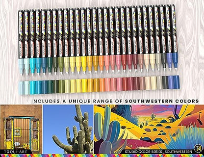 28 Southwestern Colors Acrylic Paint Pens Studio Color Series Markers Set 0.7mm Extra Fine Tip (28 Count)