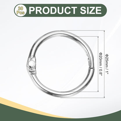 PATIKIL 0.8" x 1" Loose Leaf Binder Rings, 30 Pcs Metal Book Rings Nickel Keychain Ring for Paper Index Cards Flash Card Notebook Rings Office Home Book Binder, Silver Tone