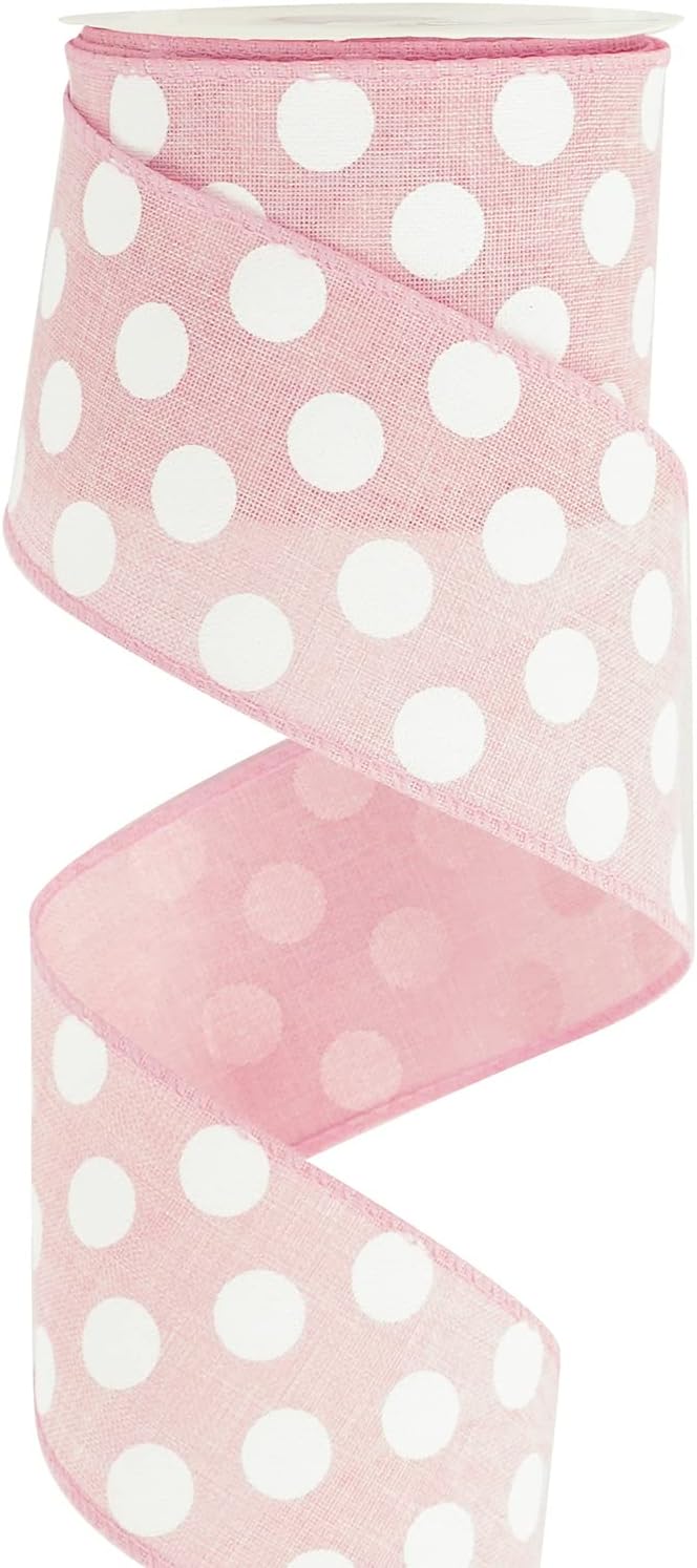MEEDEE Pink Polka Dot Ribbon - 2.5 inch Wired Ribbon for Baby Girl Wreaths & Crafts, 10 Yards - Crafty Corner