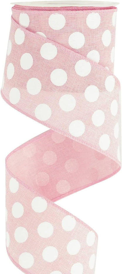 MEEDEE Pink Polka Dot Ribbon - 2.5 inch Wired Ribbon for Baby Girl Wreaths & Crafts, 10 Yards - Crafty Corner