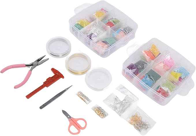 Dam Skerisi Jewelry Making Bead Kit, DIY Beads Set with Lobster Clasp and Scissors, Acrylic Jewelry Beads for Bracelet Necklace Earrings Crafting, Includes Storage Box and Multiple Acce