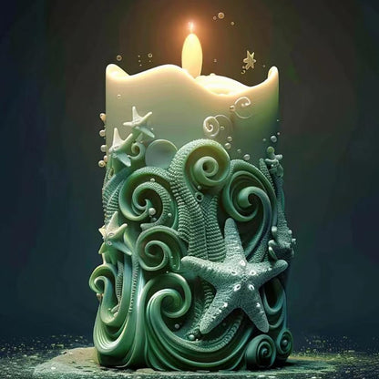 Starfish Shell Cylindrical Candle Mold, Marine Conch Silicone Mold, Wave Epoxy Resin Casting Mold, Chocolate Fudge, DIY Wax Soap, Candle Making Process Essential Materials C