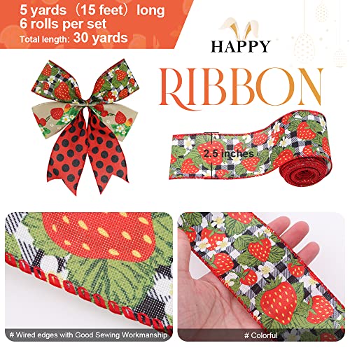6 Rolls Summer Fruit Wired Edge Ribbon (90 Foot)