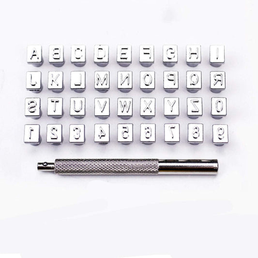 26 PCS Capital Leathercraft Metal Letter Stamps Punch Set, 1/4”(6mm) Steel Printing Punch Alphabet Letter Stamp Tool Capital Letters Printing Copper with A Pole,DIY Kit