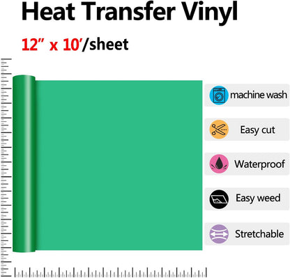 RENLITONG Light Green HTV Iron on Vinyl 12Inch by 10ft Roll Heat Transfer Vinyl for T-Shirt HTV Rolls for All Cutter Machine - Easy to Cut & Weed for Heat Transfer Design