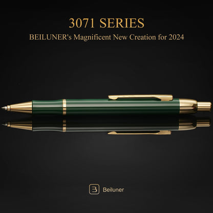 BEILUNER Luxury Gel Pen with 24K Gold Electroplating Finish, Green Piano Lacquer, Luxury Grade Craftsmanship, Best Gel Pen Gift Set for Men and Women