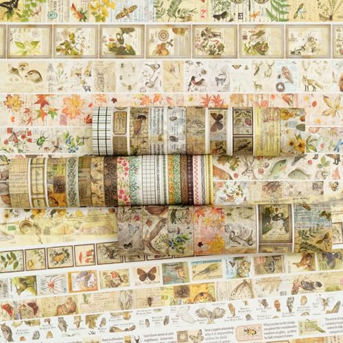 36 Rolls Vintage Washi Tape Pack Retro Arts Adhesive Tapes Wide Chronicle Decorative Masking Tape Sets for Craft (36 Count)