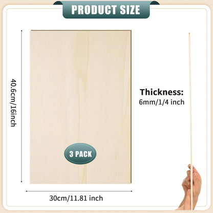 12 Pack 12 x 16 x 1/4 Inch-6mm Thick Basswood Sheets for Crafts Unfinished Plywood Boards Square Crafts Wood Sheets for DIY Laser Project, Wood Burning, Engraving, Staining, Architectural Model