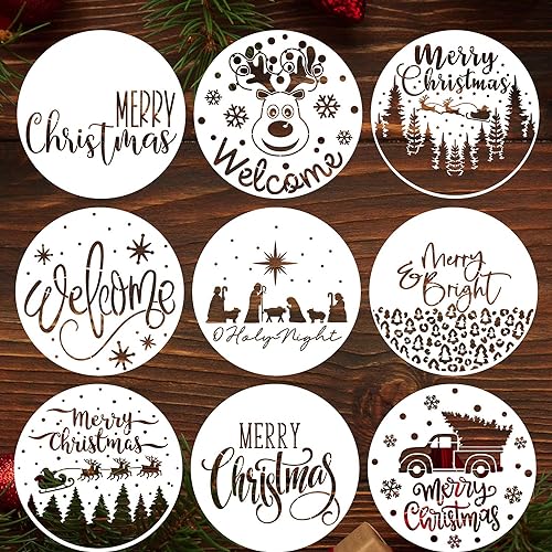 Christmas Stencils for Crafts Reusable Xmas Stencils for Painting on Wood (9 Count)