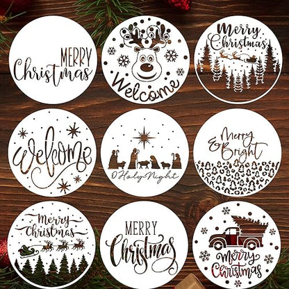 Christmas Stencils for Crafts Reusable Xmas Stencils for Painting on Wood (9 Count)