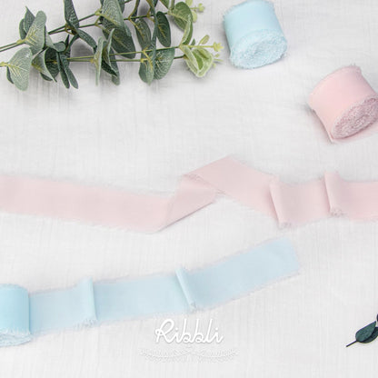 Ribbli Ice Blue Chiffon Silk Ribbon, 1-1/2 inch x 20 Yard, Handmade Fringe, Wedding Invitations, Bridal Bouquets, Home Decor - Crafty Corner