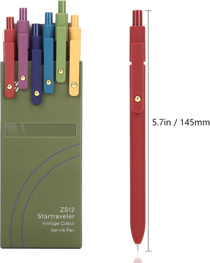 FIOVER Gel Pens, 6pcs 0.7mm Fine Point Black Ink, Smooth Writing Pens for Journaling, Nurse Aesthetic Cute Office School Supplies, Gifts for Women and Men (6Pcs Gold Vintage -Black ink)