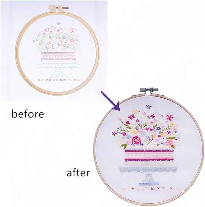ZQB Haven Needle Point Kits Adults Full Range of Starter Including Instructions Stamped Cloth with Pattern Hoop Color Threads and Tools Art Projects(Flowers 3)