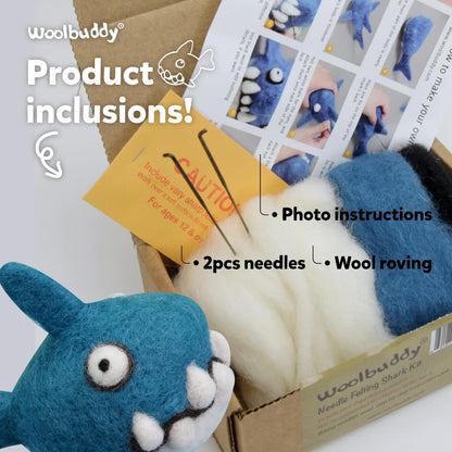 Woolbuddy Needle Felting Kit for Beginners Adults, Shark Sea Animal Project, Includes Tools, Supplies, and Instructions for Easy DIY Crafts