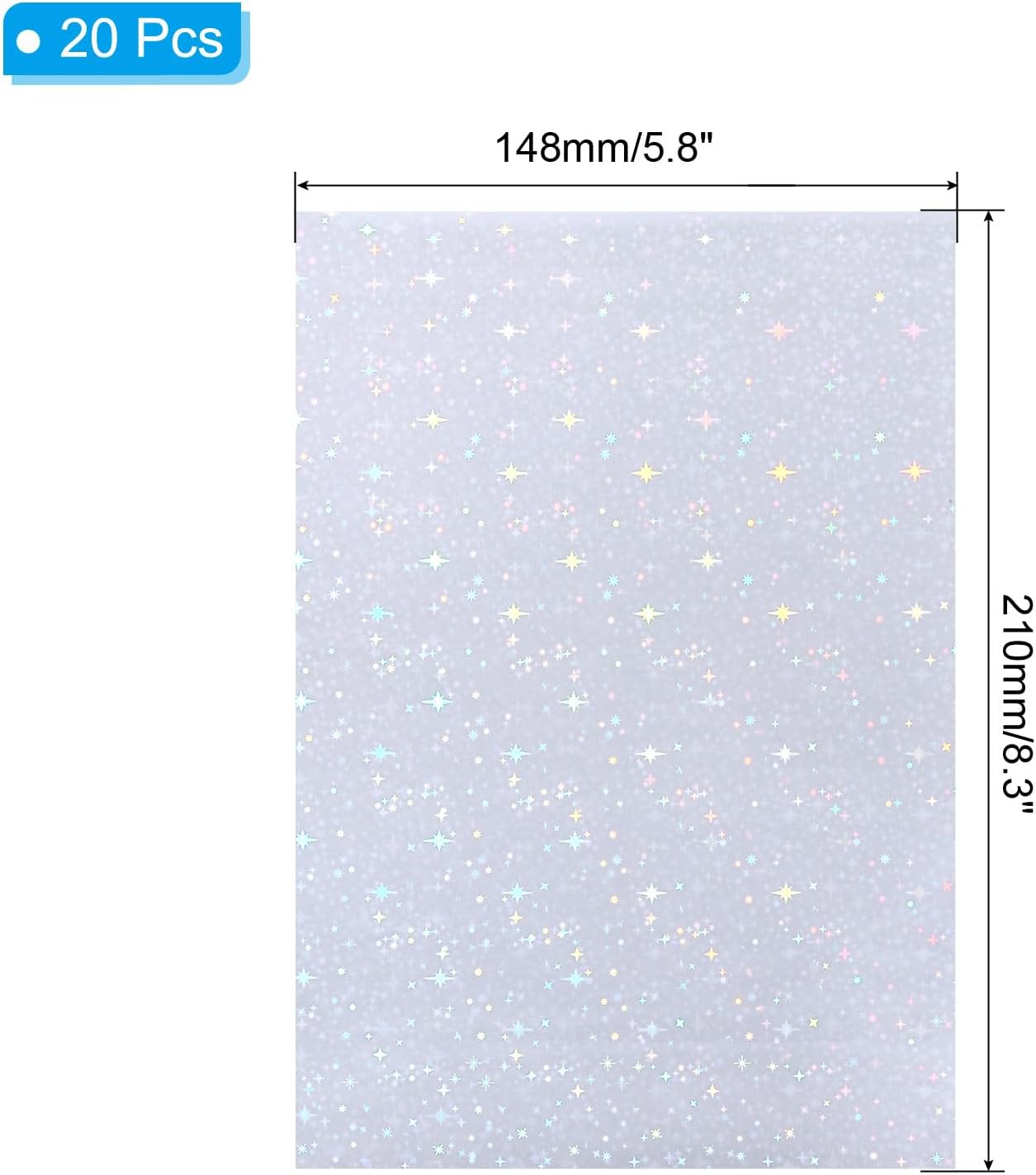 PATIKIL 8.3x5.8" Holographic Sticker Paper, 20Sheets A5 Polypropylene Self-Adhesive Transparent Waterproof Laminate Overlay Film for Photo Cards Scrapbook Decorations, Starlight