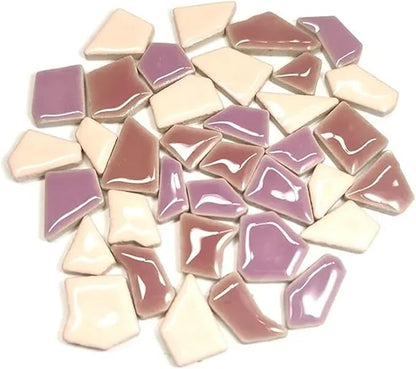 Mosaic Tiles 200g/7.05oz(Approx. 155-170pcs) Porcelain Mosaic Tiles 1-2.5cm 0.4mm Thickness Ceramic Mosaic Stones DIY Mosaic Craft Material(Purple-li Pink-lipur)