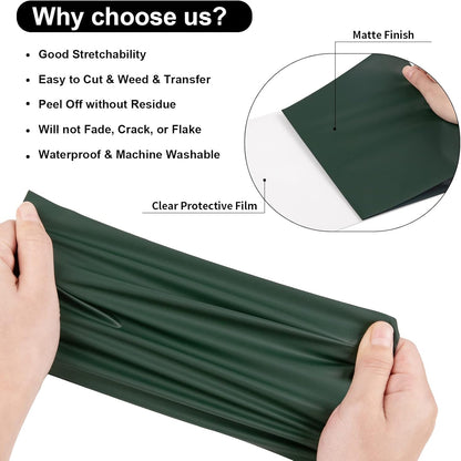 VINYL FROG Heat Transfer Vinyl Roll HTV Vinyl - 12" x12ft Dark Green Iron on Vinyl for T-Shirts, Heat Press Vinyl for DIY Craft Designs (Dark Green)