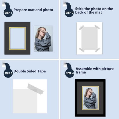 Mat Board Center, Double Mat - Acid Free, 8-ply Thickness, White Core - for Pictures, Photos, Framing (Black Over Gold, 8x10 for 5x7, Pack of 5)
