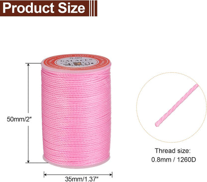 uxcell Round Leather Sewing Waxed Thread, 55m / 60 Yards Wax Polyester String, 0.8mm Waxed Stitching Cord for Leather Crafts, Bookbinding, Bracelets Braided, Pink