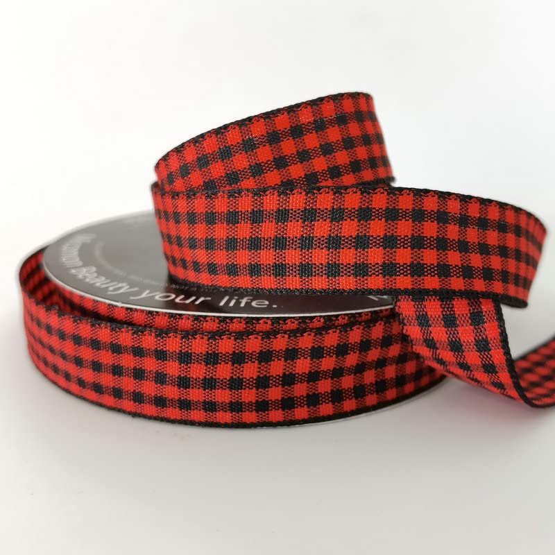 Red and Black Gingham Plaid Checked Ribbon 25 Yards Each Roll 100% Polyester