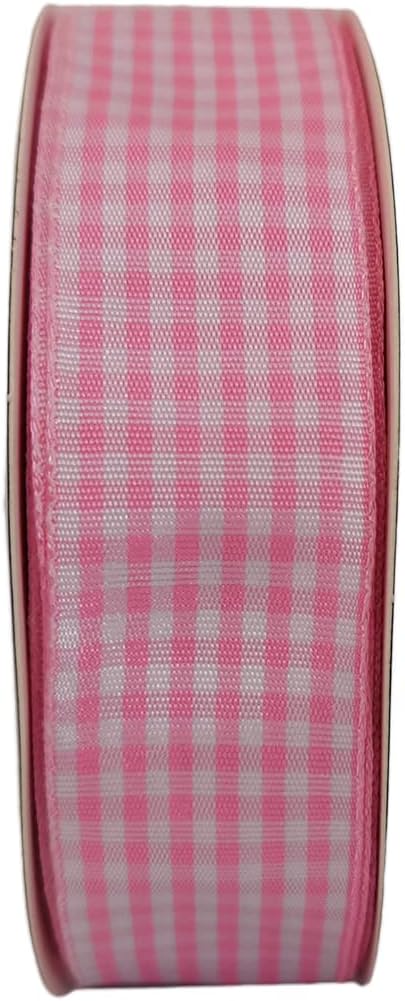 Pink and White Gingham Ribbon - 25 Yards Each Roll - 100% Polyester (1", Pink) - Crafty Corner