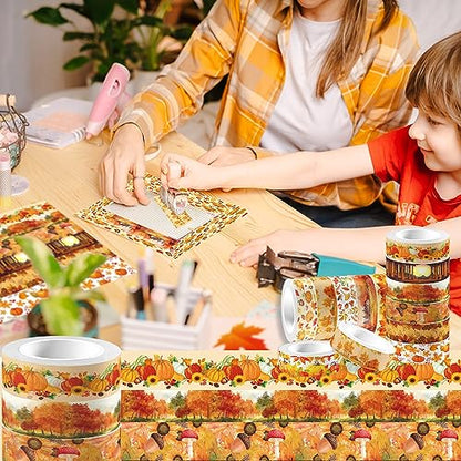 12 Pcs Thanksgiving Washi Tape Maple Leaf Print Masking Tape Pumpkin Pattern Decorative Paper Sticker for Fall Party Holiday Scrapbook DIY Craft Gift Wrapping Handbook Sticker (12 Count)