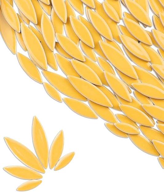200g Ceramic Petals Bulk Mosaic Tiles for Craft, Small Oval Stepping Stone Kit, Glazed Porcelain Pieces for Coaster Tray House Number Mirror Lamp Home Decorations (Ginger Yellow)