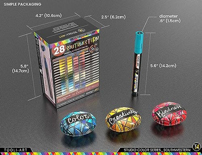 28 Southwestern Colors Acrylic Paint Pens Studio Color Series Markers Set 3mm Medium Tip (28 Count)