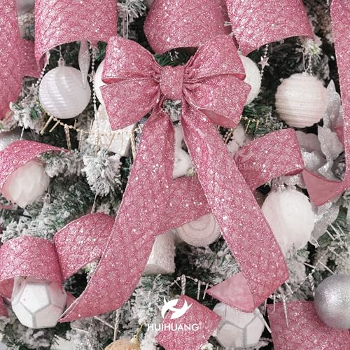 Pink Glitter Diamond Wired Christmas Ribbon 2.5 inch x 10 Yards (30 Foot)