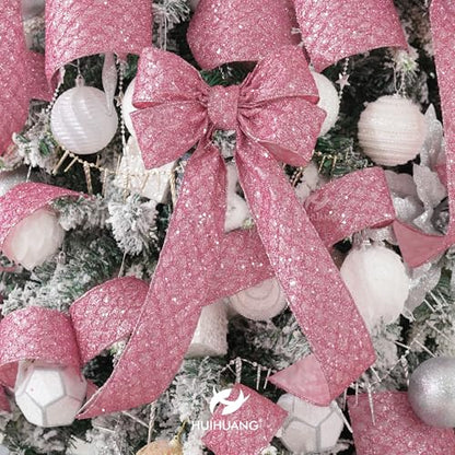 Pink Glitter Diamond Wired Christmas Ribbon 2.5 inch x 10 Yards (30 Foot)