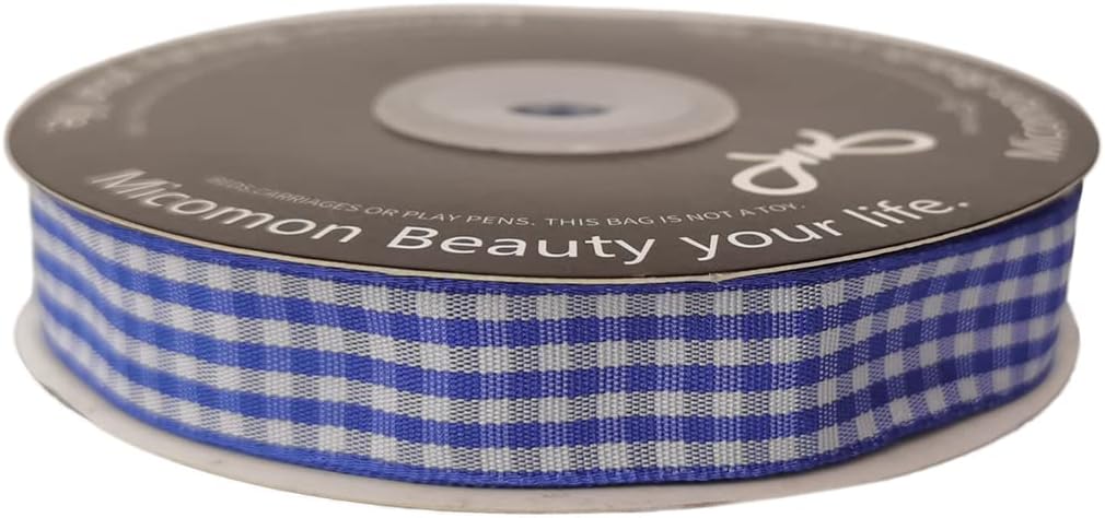 Blue and White Woven Edge Plaid Ribbon 100% Polyester Gingham Ribbon 25 Yards Each Roll (5/8", Blue) - Crafty Corner