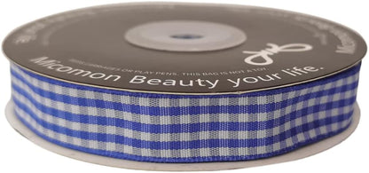 Blue and White Woven Edge Plaid Ribbon 100% Polyester Gingham Ribbon 25 Yards Each Roll (5/8", Blue) - Crafty Corner