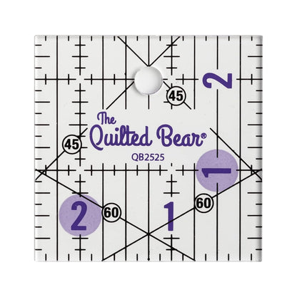 The Quilted Bear Quilting Rulers - Transparent Acrylic Non Slip Quilting, Patchwork & Sewing Ruler with Clear Black Lines & 30, 45 & 60 Degree Angles for Perfect Accuracy & Precision (2.5" x 2.5")