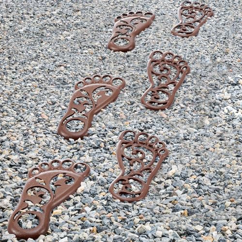 2 Sets Cast Iron Garden Stake Down Stepping Stones Feet Heavy Duty Footprint Stepping Mat Walking Stones for Garden Walkway Decor Cast Iron Flagstone Lawn Panel Walkway Landscaping Outdoor