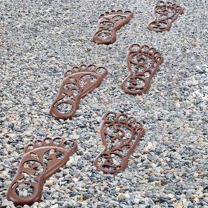 2 Sets Cast Iron Garden Stake Down Stepping Stones Feet Heavy Duty Footprint Stepping Mat Walking Stones for Garden Walkway Decor Cast Iron Flagstone Lawn Panel Walkway Landscaping Outdoor