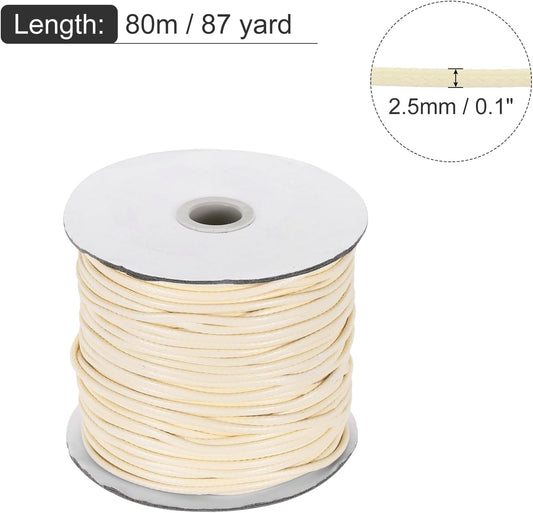 MECCANIXITY Waxed Cord 2.5mm Waxed Polyester Cord 87 Yard Wax String for Bracelet Making, Necklaces, Beading, Jewelry Making and DIY Crafts(Beige)