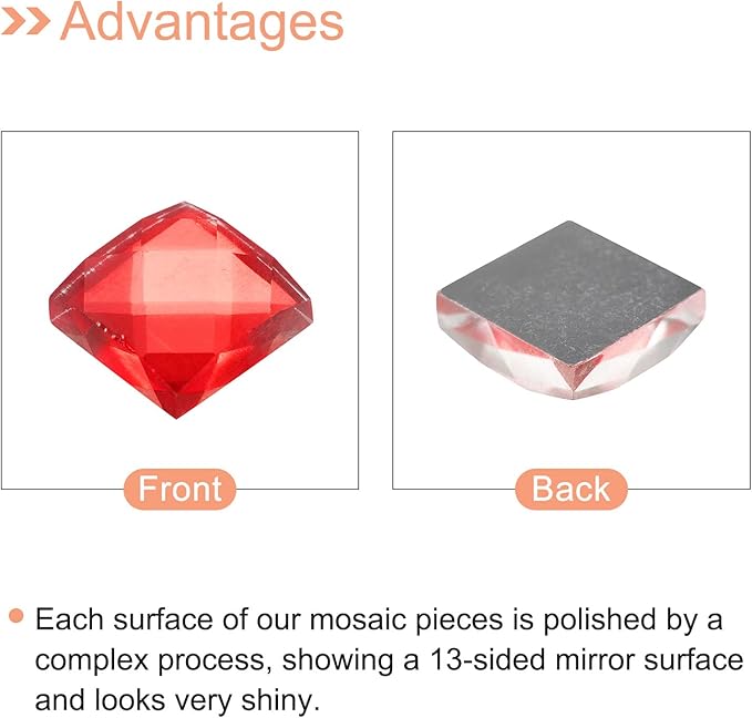MECCANIXITY Mosaic Tiles 55 Pieces, 13 Faces Glitter Crystal 1 x 1cm for Crafts Bulk, Mosaic Art Kits Stained Glass Pieces for Handmade Jewelry Art DIY Material (Red)