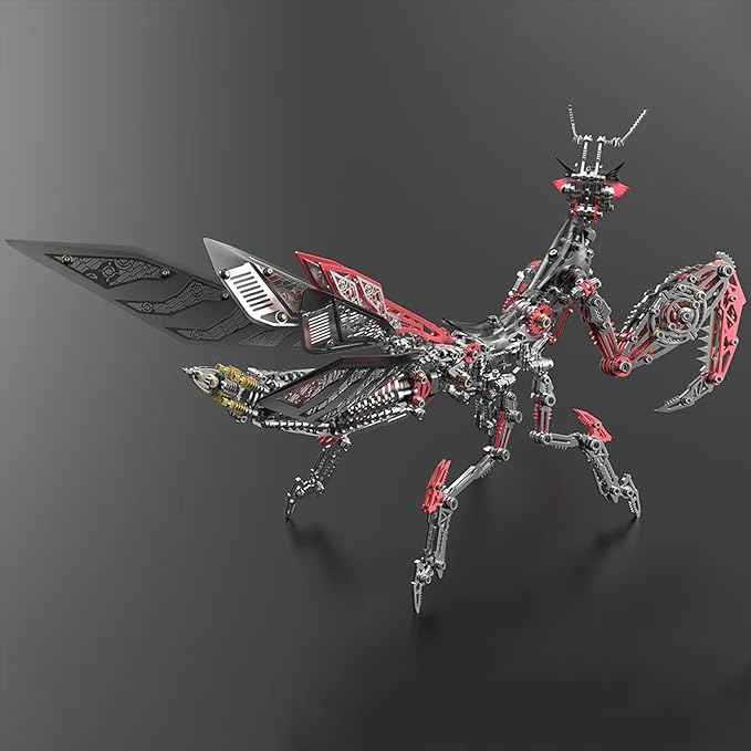 Metalkitor 3D Metal Puzzles for Adults, Giant Mantis Model Kit - Steampunk DIY Ornament - Assembly Jigsaw Crafts Brain Teaser - Perfect Room Decor and Gift Choice(1200+PCS, Black Red) (Black Red)