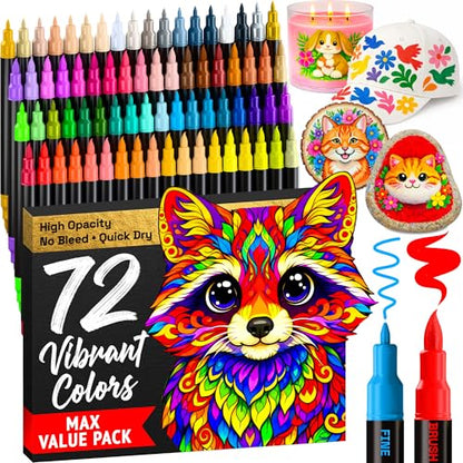 72 Dual Tip Acrylic Paint Marker Pens for Drawing (72 Count)