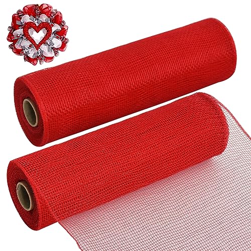 2 Rolls 10 Inch Red Decorative Mesh Ribbbon Rolls (60 Foot)