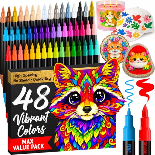 48 Dual Tip Acrylic Paint Marker Pens for Drawing (72 Count)