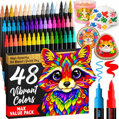 48 Dual Tip Acrylic Paint Marker Pens for Drawing (72 Count)