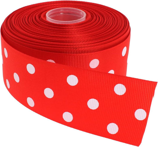 Polka Dot Grosgrain Ribbon 25 Yard Each Roll 100% Polyester (1/1-2", Red) - Crafty Corner