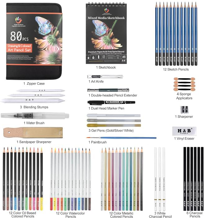80PCS Drawing Set Sketching Kit