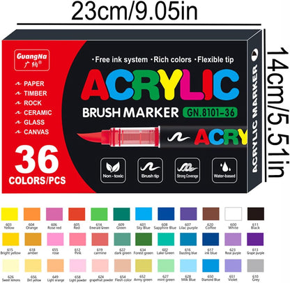 Acrylic Paint Markers Pens, 36 Vivid Colors Acrylic Markers Set,Direct Liquid Type, Stackable Color, Odorless Soft Head，Markers for School，Tooli Art ，Fabric & Creative Crafts (36)